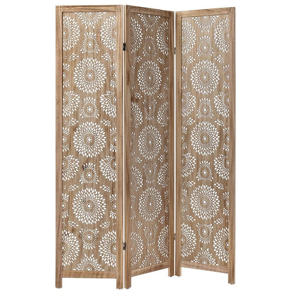 Wooden Screen Room Divider Trefoil 3X(40X170) cm with carving 80854