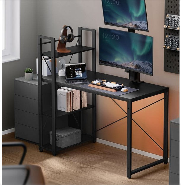 Γραφείο Υπολογιστή μήκους 120 cm με ράφια δεξιά ή αριστερά Γραφείο στο Σπίτι Καφέ ή Μαύρο LW-D48X