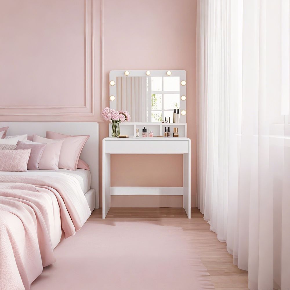 Schminktisch, Schminktisch, Schlafzimmer, Toilettenspiegel, weiß, mit LED-Beleuchtung, einstellbare Helligkeit, RD-T120T10