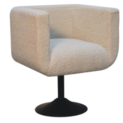 Modern Armchair Swivel and Fixed Handmade Boucle Cream Stool with Leather and Wood IN3535