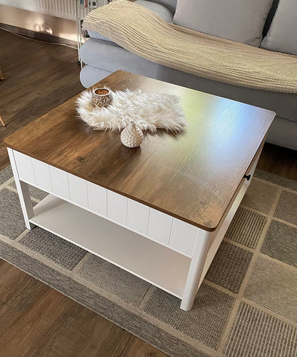 Τραπεζάκι Σαλονιού Κεντρικό Καθιστικό Τετράγωνο Λευκό με Συρτάρια LC-T207T14