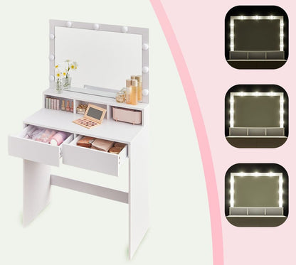 Schminktisch, Schminktisch, Schlafzimmer, Toilettenspiegel, weiß, mit LED-Beleuchtung, einstellbare Helligkeit, RD-T120T10