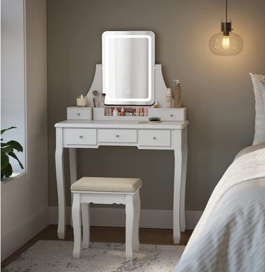 Bedroom Dresser with Touch LED Lighting Mirror Stool Makeup Table RD-T25WL