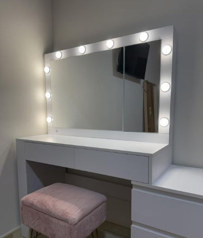 Τραπέζι Μπουντουάρ Μακιγιάζ Μεικαπ με Ντουλάπι Κοσμημάτων Καθρέφτης Λευκό με Φωτισμό LED Ρυθμιζόμενη Φωτεινότητα RD-T127W01
