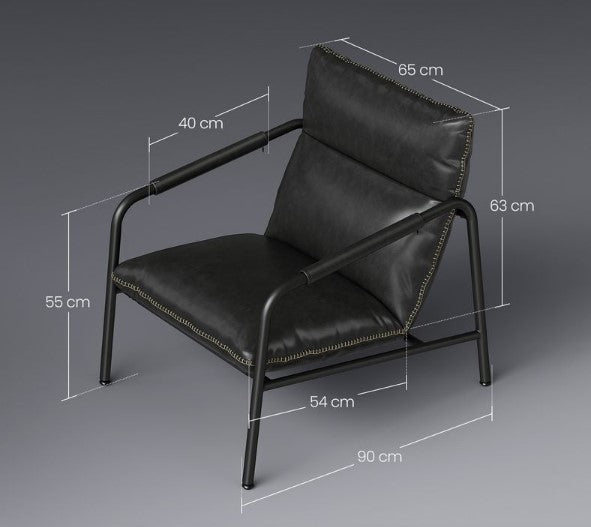 Wide Armchair with Metal Frame EKHO Synthetic Leather with Stitching Mid-Century Modern Style LA-C014K01