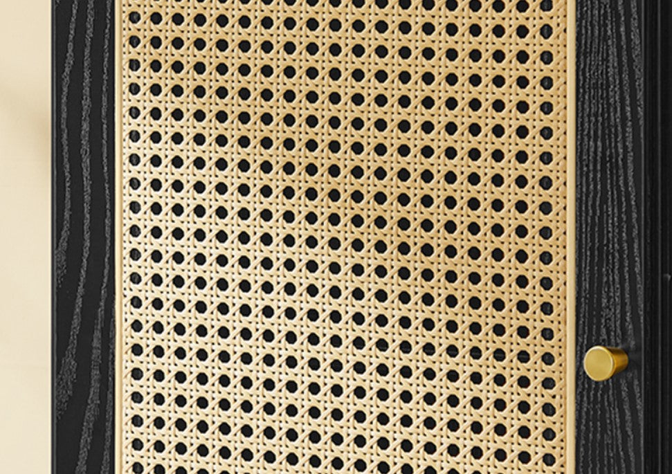 6 Tier Bookcase Tall Door Shelf Rattan Boho Metal Frame Black LL-S122B56