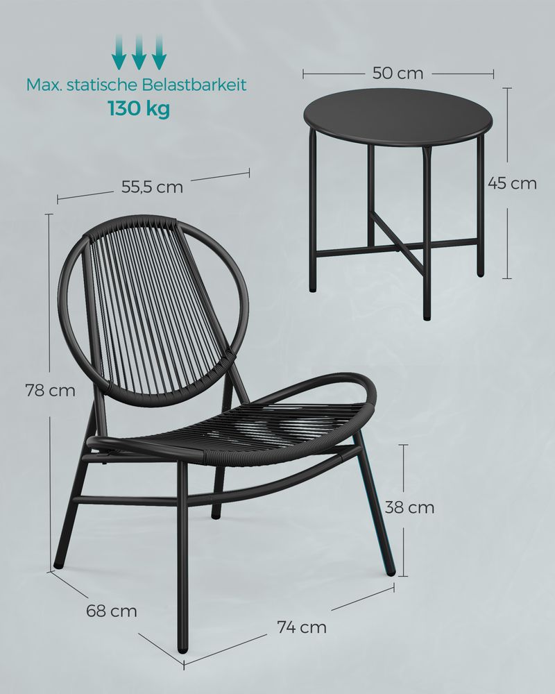 Modernes Balkonmöbel-Gartenstuhl- und Tischset Schwarz GG-F021B01 