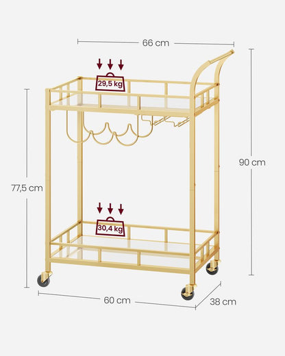 Barwagen Servierwagen Esszimmer mit Spiegel Küchenbeistelltisch Gold-Schwarz LRC092A62