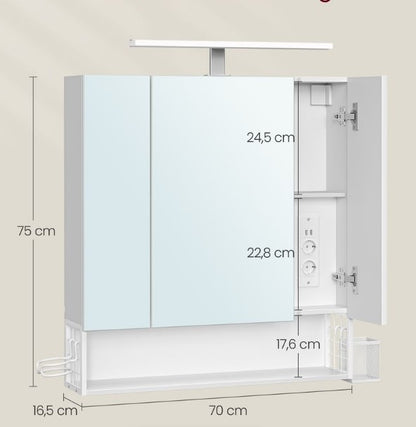 Bathroom Mirror Cabinet with lighting Multi-panel Bathroom Wall Cabinet modern white BB-K126W01