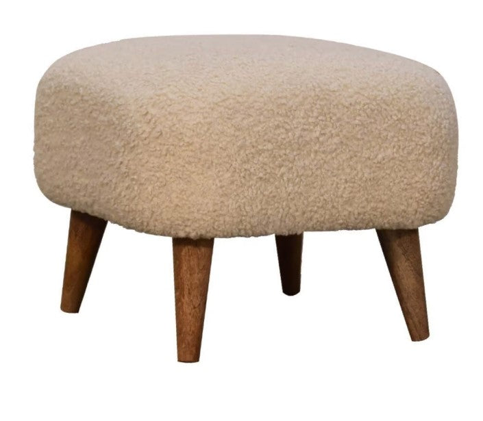 Ръчно изработен стол Фотьойл Табуретка Пейка Табуретка Букле Кремаво с дърво и кожа IN3299