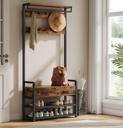 Entrance Furniture Coat Stand Clothes Hanger Closet Wardrobe Shoe Rack for Corridor Vintage Brown HS-R429B01