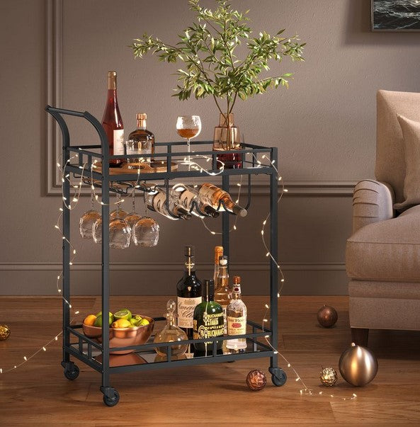 Bar Trolley Trolley Dining Room with Mirror Kitchen Side Table Gold-Black LRC092A62