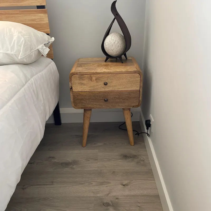 Τραπεζάκι Βοηθητικό Κομοδίνο Μασίφ Ξύλο Δρυς με Συρτάρια Σκανδιναβικό Στυλ IN711