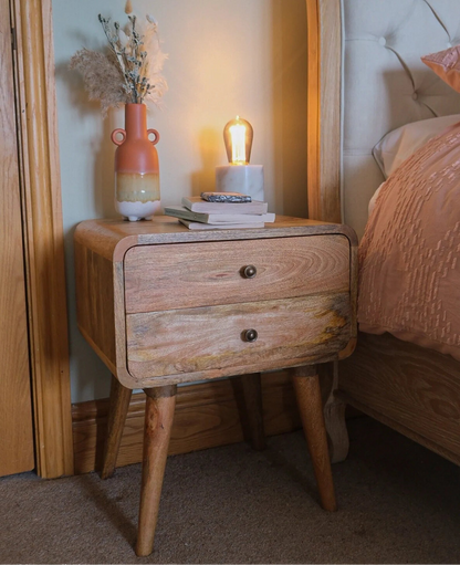 Τραπεζάκι Βοηθητικό Κομοδίνο Μασίφ Ξύλο Δρυς με Συρτάρια Σκανδιναβικό Στυλ IN711