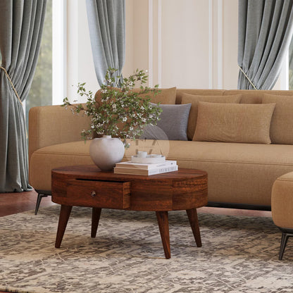 Μοντέρνο Τραπεζάκι Σαλονιού Καμπυλωτό Μασίφ Ξύλο Καφέ Καστανιά IN906