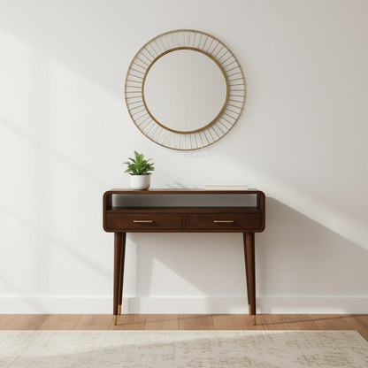 Κονσόλα Εισόδου με Συρτάρια Μασίφ Ξύλο 90x35 εκ με Φινίρισμα Ορείχαλκου IN4056