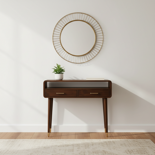 Κονσόλα Εισόδου με Συρτάρια Μασίφ Ξύλο 90x35 εκ με Φινίρισμα Ορείχαλκου IN4056