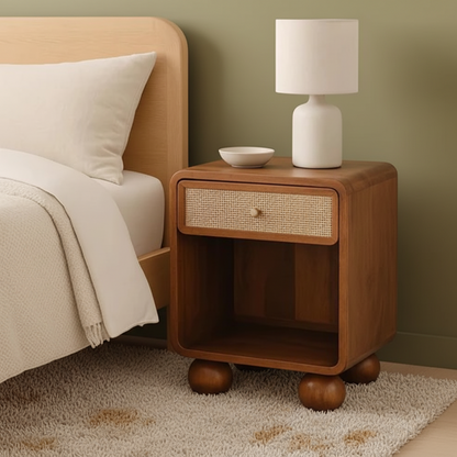 Κομοδίνο Βοηθητικό Τραπεζάκι με Συρτάρι Μασίφ Ξύλο Χρώμα Καστανιάς IN3742