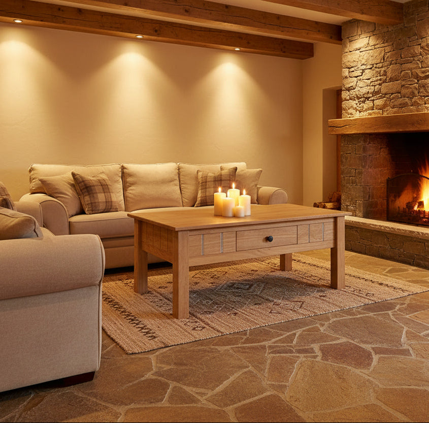 Τραπεζάκι Σαλονιού Μασίφ Ξύλο Πεύκο με Συρτάρι Ρουστίκ Τραπέζι Καθιστικού 100x60x45 1282682