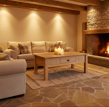 Τραπεζάκι Σαλονιού Μασίφ Ξύλο Πεύκο με Συρτάρι Ρουστίκ Τραπέζι Καθιστικού 100x60x45 1282682