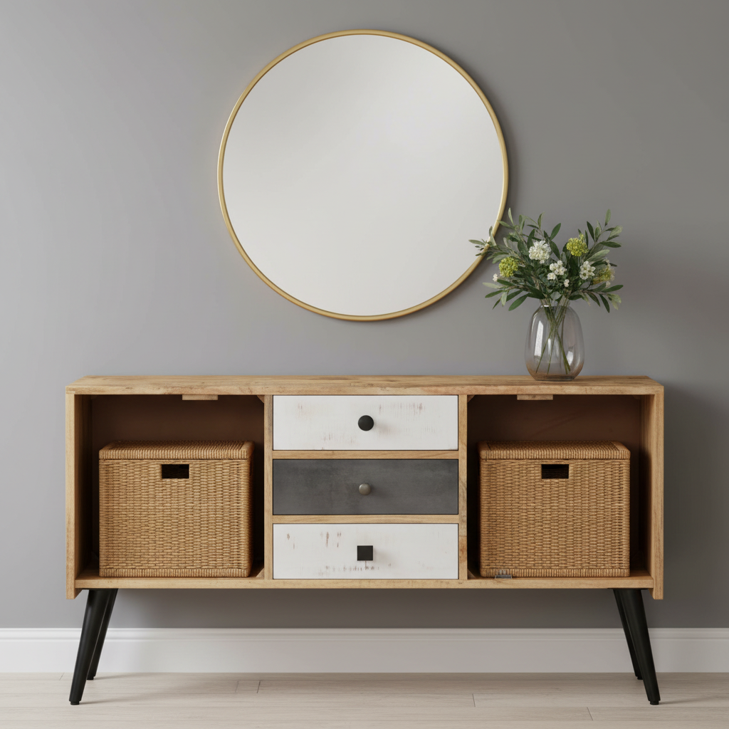 Μπουφές Μασίφ Ξύλο με 3 συρτάρια και 2 πόρτες Συρταριέρα Ντουλάπι 118 x 30 x 62 εκ.1282877