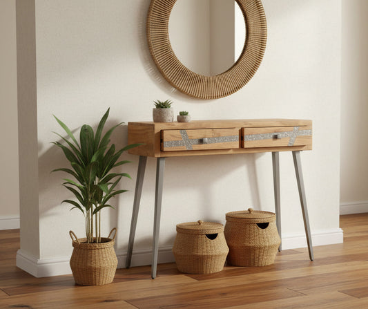 Τραπέζι Κονσόλα Εισόδου Μασίφ Ξύλο Ρουστίκ Βοηθητικό Τραπέζι με Συρτάρια 1286549