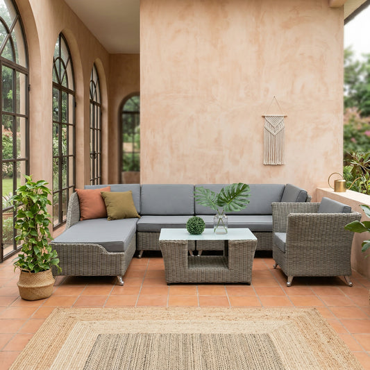 Μεγάλο Γωνιακό Σαλόνι Κήπου Αλουμινίου Γωνιακός Καναπές Πολυθρόνα και Τραπεζάκι 06.7010