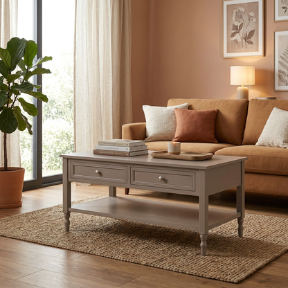 Κομψό Ξύλινο Τραπεζάκι Σαλονιού με Δύο Συρτάρια