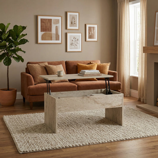 Τραπεζάκι Σαλονιού Με Ρυθμιζόμενο Ύψος Όψη Πωρόλιθου Σερβιτόρος Πολυχρηστικό Τραπεζαρία Γραφείο Έως 67 εκ Ύψος 804TRH2853