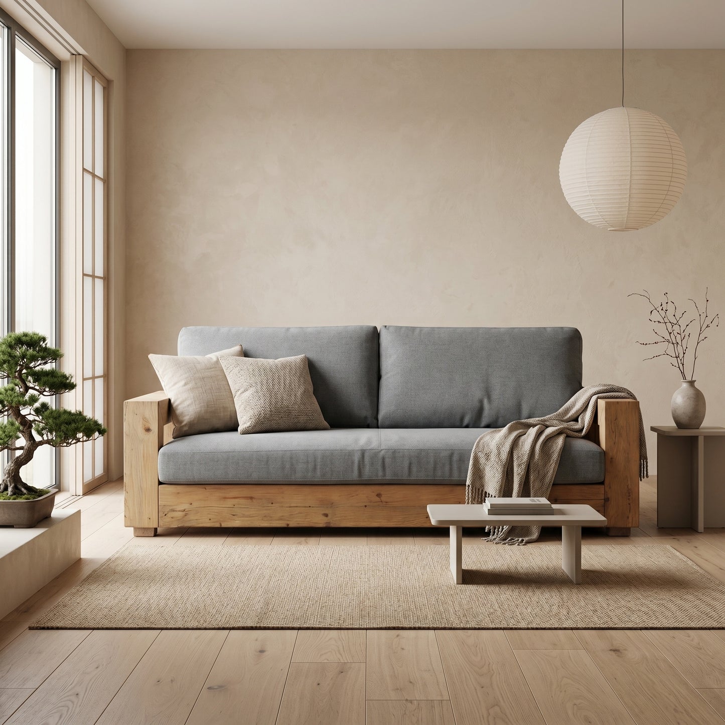 Τριθέσιος Καναπές Κρεβάτι από Μασίφ Πεύκο με Αδιάβροχο Ύφασμα – Vintage Στυλ OG-AH203