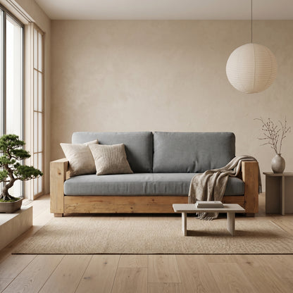 Τριθέσιος Καναπές Κρεβάτι από Μασίφ Πεύκο με Αδιάβροχο Ύφασμα – Vintage Στυλ OG-AH203