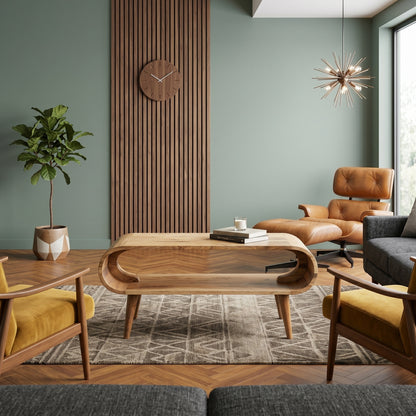 Moderner Couchtisch aus massivem Holz im skandinavischen Stil, abgerundet, ARTS IN3619