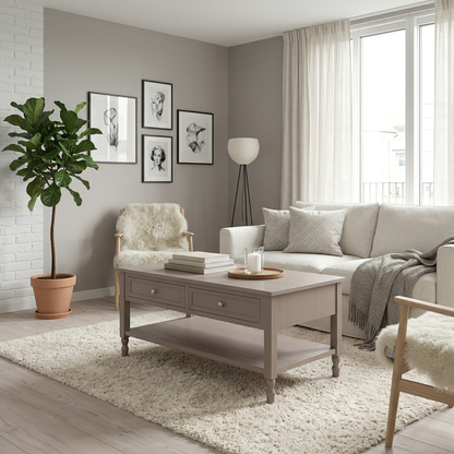Κομψό Ξύλινο Τραπεζάκι Σαλονιού με Δύο Συρτάρια σε Γκρί 100x60x50εκ 9603