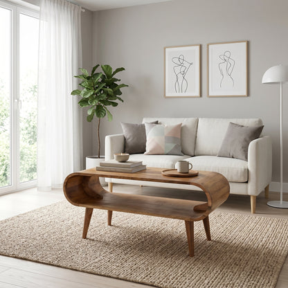 Moderner Couchtisch aus massivem Holz im skandinavischen Stil, abgerundet, ARTS IN3619