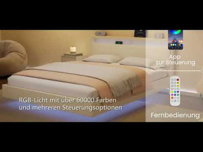 Διπλό Κρεβάτι 140 x 200 εκ και 160 x 200 εκ Επενδυμένο με Δέρμα με LED φωτισμό και Βάση φόρτισης κεφαλάρι με επένδυση RM-B864W01