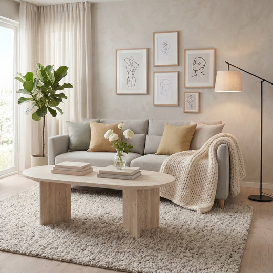 Οβάλ Τραπεζάκι Σαλονιού σε Μπεζ Χρώμα 119x40x60 εκ Όψη Πωρόλιθου OG-909NRD1103