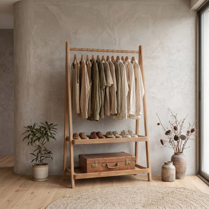 Κρεμάστρα Ρούχων Ανοιχτή Ντουλάπα Σταντ Ρούχων Ράφι Κρεβατοκάμαρας Μασίφ Ξύλο OG-AH352