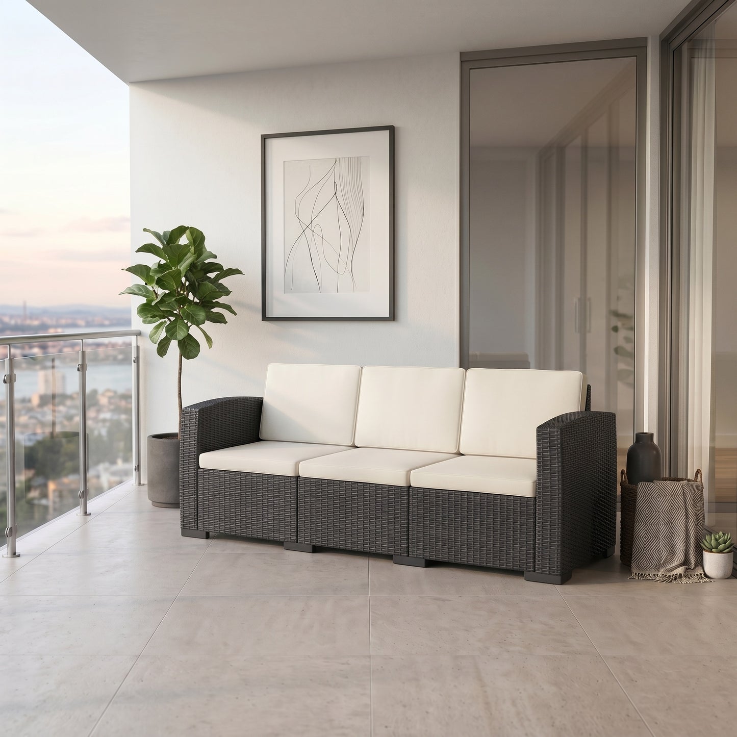 Τριθέσιος Καναπές Κήπου Γκρι με UV Protection Κατάλληλος για Εσωτερική & Εξωτερική Χρήση 53.0819