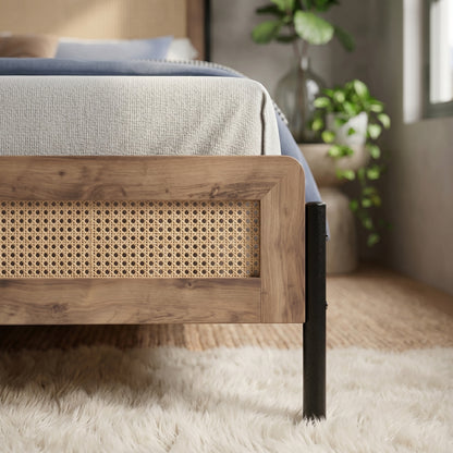 Ρουστίκ Κρεβάτι με Στρώμα 160x200 με Rattan & Μεταλλικά Πόδια – Περιλαμβάνεται Βάση Στήριξης POS-162911319