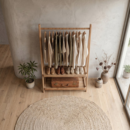 Κρεμάστρα Ρούχων Ανοιχτή Ντουλάπα Σταντ Ρούχων Ράφι Κρεβατοκάμαρας Μασίφ Ξύλο OG-AH352