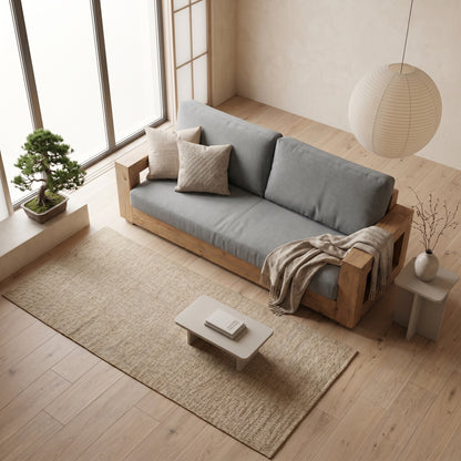 Τριθέσιος Καναπές Κρεβάτι από Μασίφ Πεύκο με Αδιάβροχο Ύφασμα – Vintage Στυλ OG-AH203