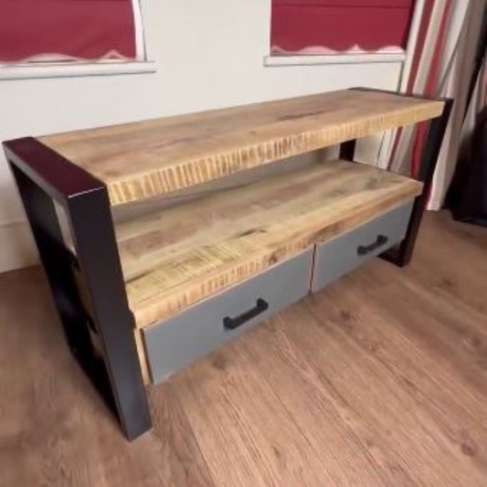 Rustic Solid Wood TV Stand Handmade Multimedia Furniture 1248013