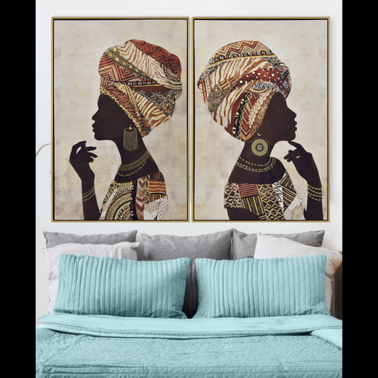 Painting Gold Print On Printed Canvas With Frame 82x122 Inches African Woman