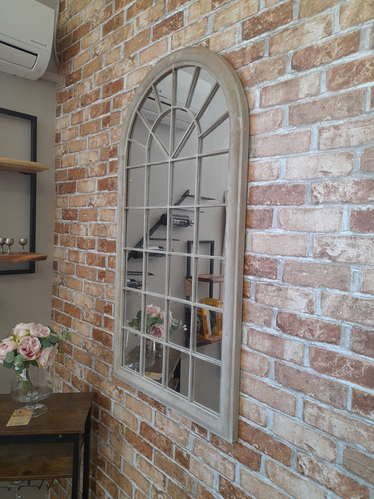 Antique Mirror White Window Arch Metallic 60x116 cm for Indoor and Outdoor Spaces 141224