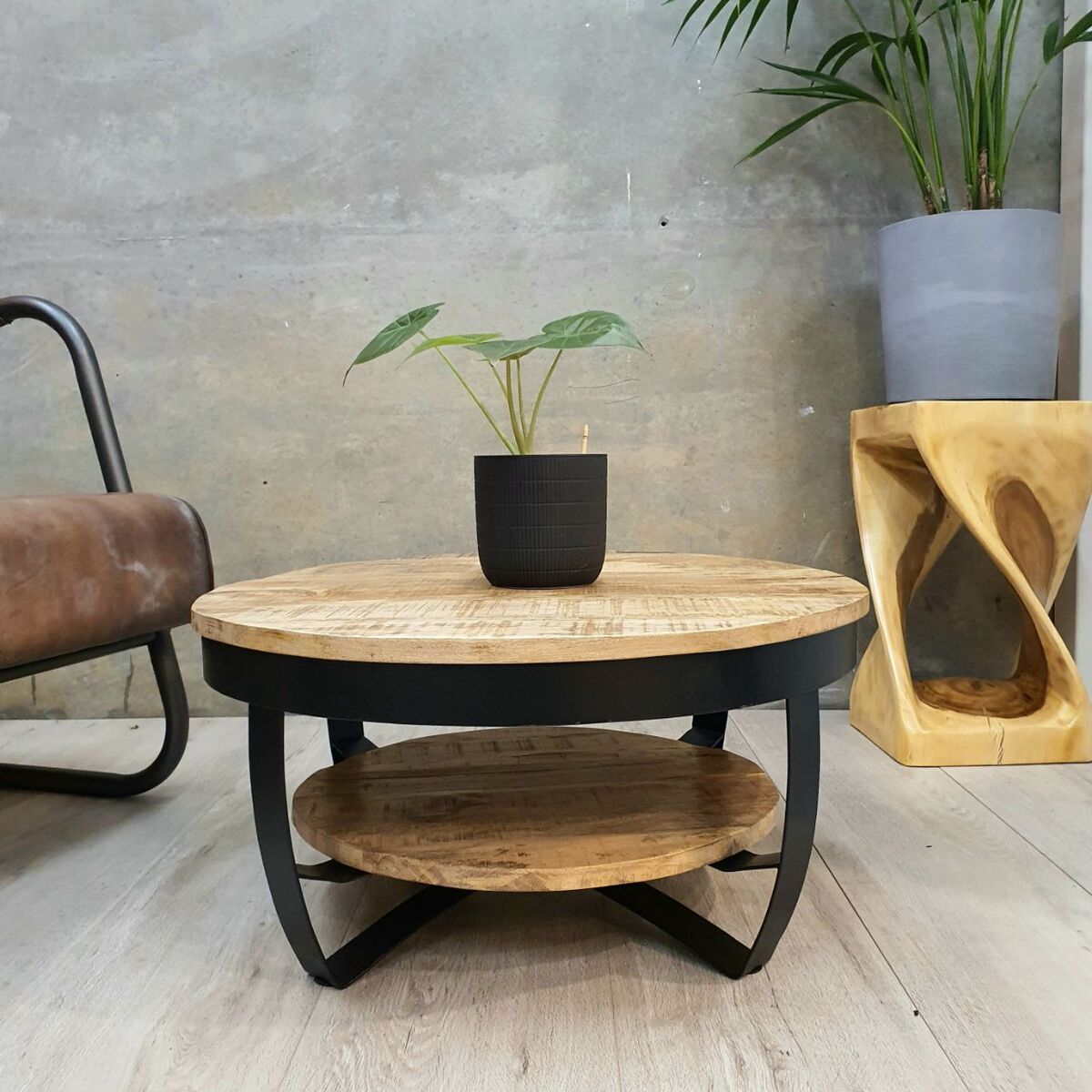 Round Coffee Table Coffee Table Side Table Solid Raw Mango Wood 1244675 