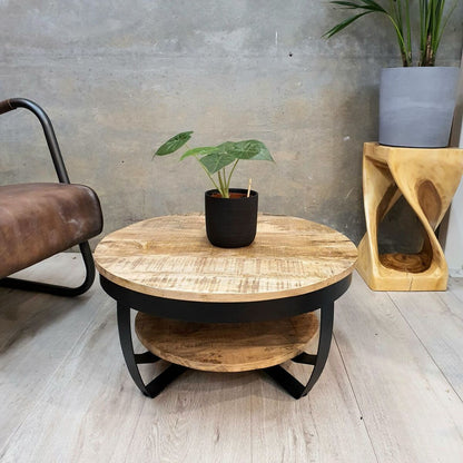 Round Coffee Table Coffee Table Side Table Solid Raw Mango Wood 1244675 