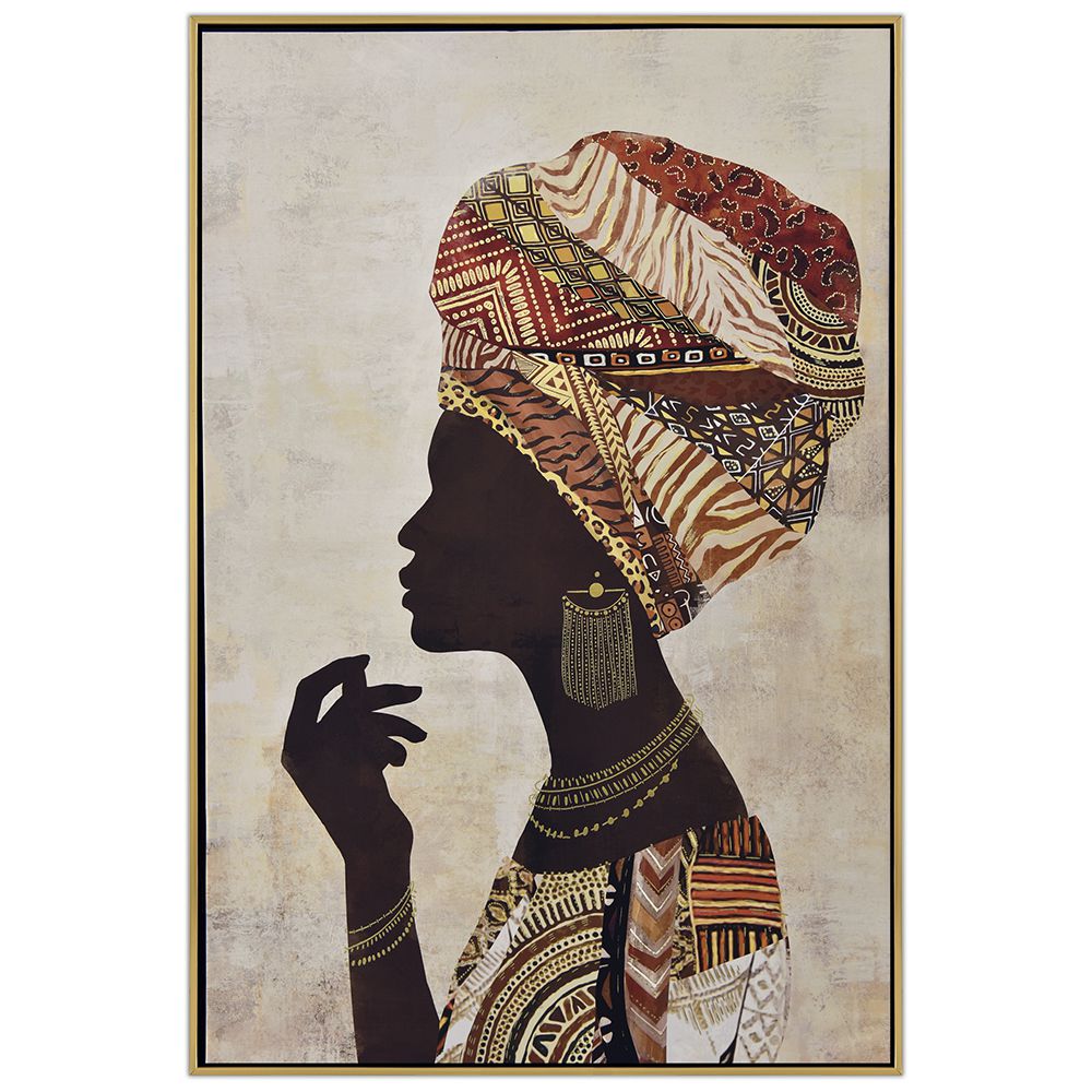 Πίνακας Χρυσοτυπία Πάνω Σε Τυπωμένο Καμβά Με Κορνίζα 82x122 Εκ Γυναίκα Αφρικάνα