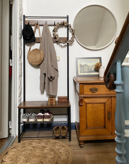 Entryway Furniture Coat Stand Clothes Hanger Wardrobe Closet Shoe Rack for Corridor Vintage Brown HS-R41BX