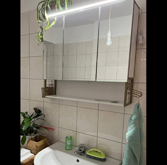 Ντουλάπι Καθρέφτη Μπάνιου με φωτισμό Ντουλάπι Μπάνιου Τοίχου μοντέρνο, λευκό χρυσο BB-K124A10