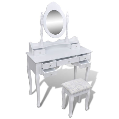 Λευκό Μπουντουάρ Με Συρτάρια Μπουντουάρ με στρογγυλό καθρέφτη και σκαμπό Τραπέζι Τουαλέτα λευκό 1241002